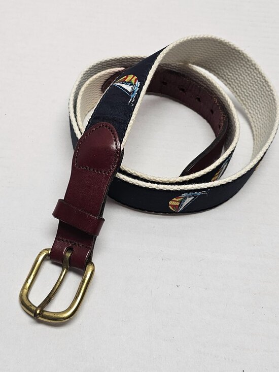 Hand made in Essex Ct Other - Hand Made in Essex Ct USA SailBoat Nautical Navy Blue Leather Men Brass Belt 40
